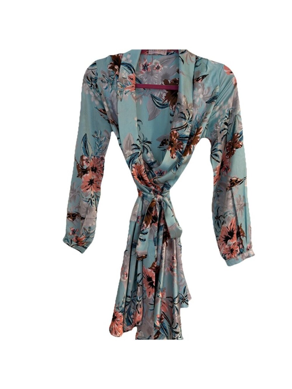 Club L London Ruffle Belted Floral Wrap Satin Dress Size 4 Satin Flowy